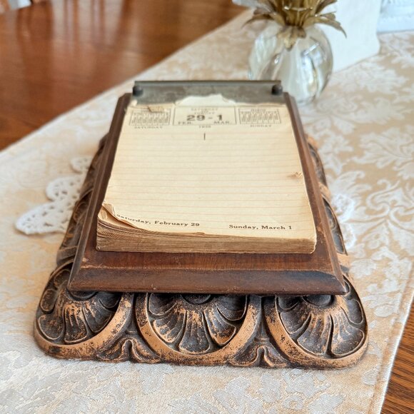 1936 Syroco Wood Brass Carved Desk Organizer Very Heavy - Picture 10 of 17